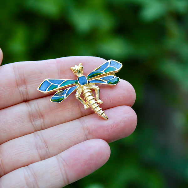 Blue and Green Enamel Dragonfly