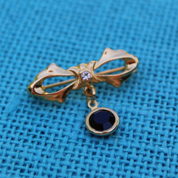 Tiny Black Bow Drop Brooch