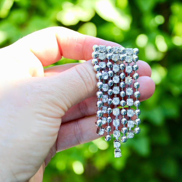 Silver Sparkle Chain and Rhinestone Drop Brooch