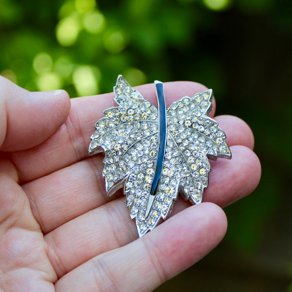 Silver Sparkle Rose and Leaf Brooches