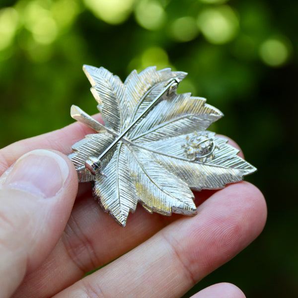 Silver Sparkle Rose and Leaf Brooches