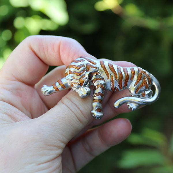 Silver Tiger Brown Stripes Brooch