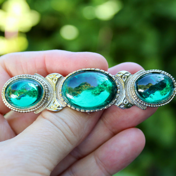 Green Silver Trio Brooch