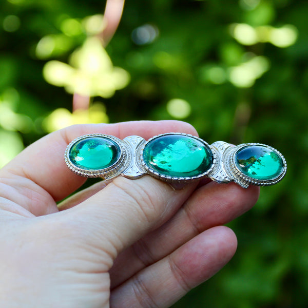 Green Silver Trio Brooch