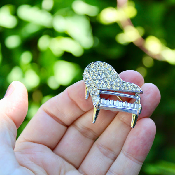 Rhinestone Music Trio Piano and Music Note Brooches