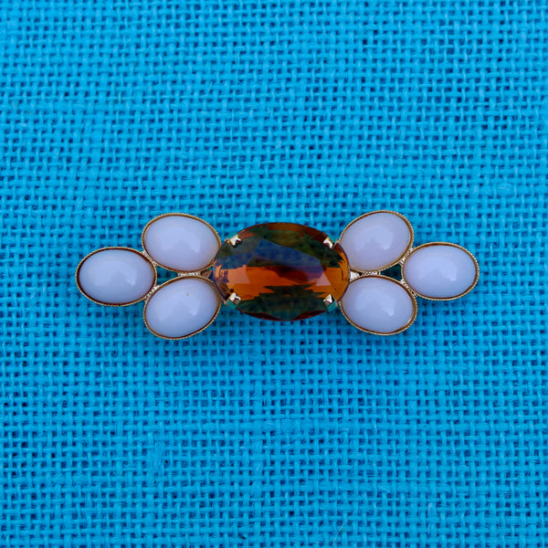 Faceted Topaz with White Cabochons Brooch