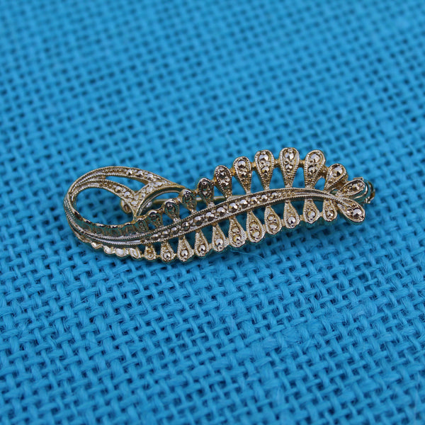 Faux Marcasite Fern Gold Brooch