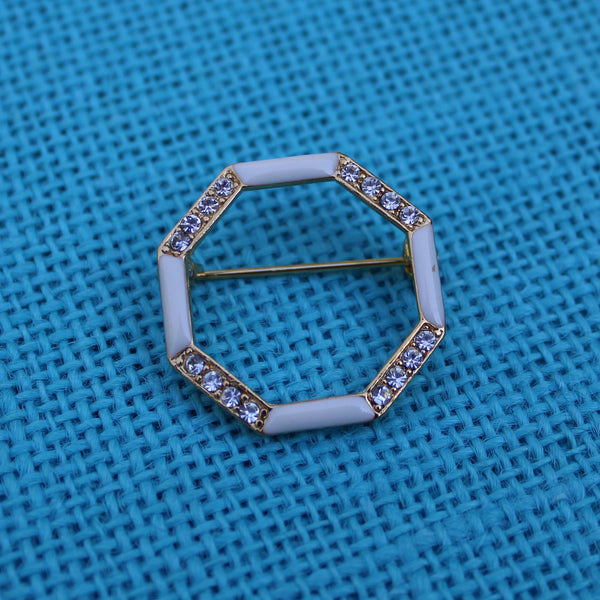 White Enamel Octagon Brooch