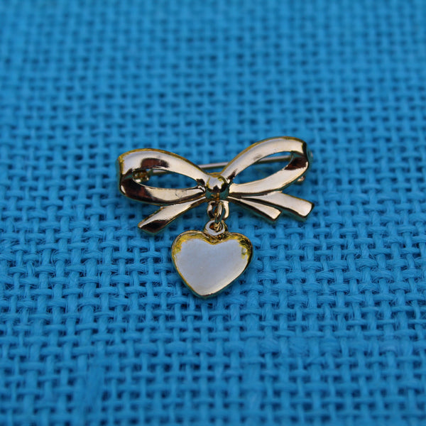 Tiny Bow with Gold Heart Brooch