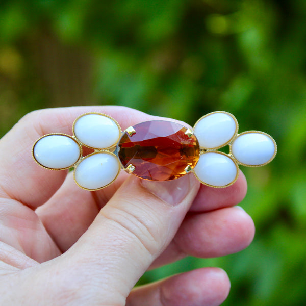 Faceted Topaz with White Cabochons Brooch