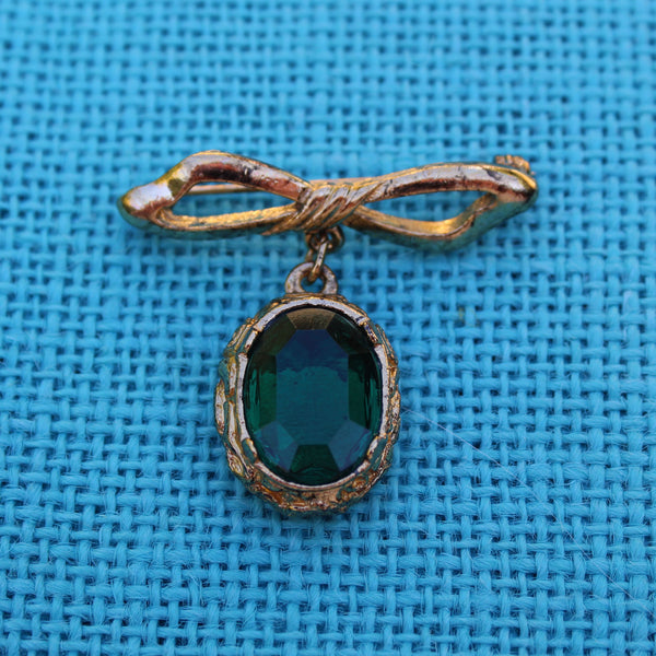 Green Regency Bow Drop Brooch