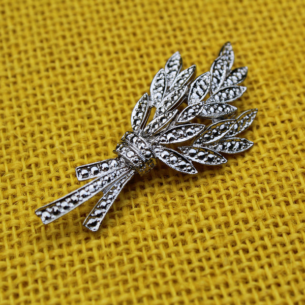 Faux Marcasite Silver Spray Brooch