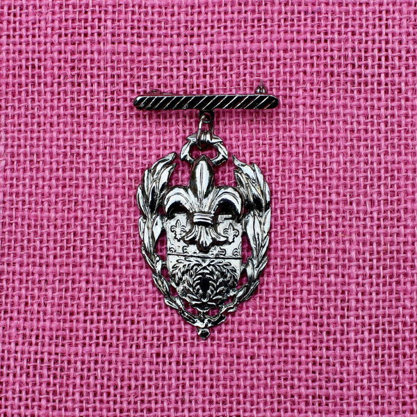 Silver Fleur de Lis Drop Brooch