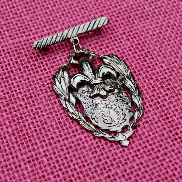 Silver Fleur de Lis Drop Brooch