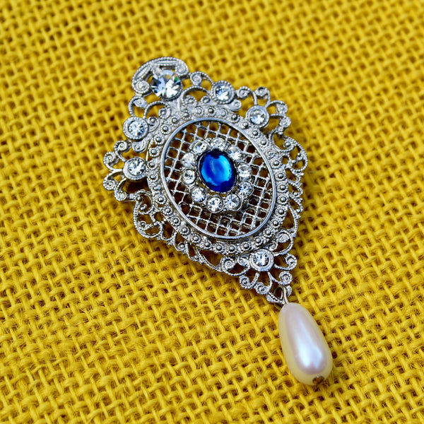 Silver Blue and Rhinestone Regency Drop