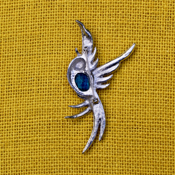 Silver and Blue Tropical Bird Brooch