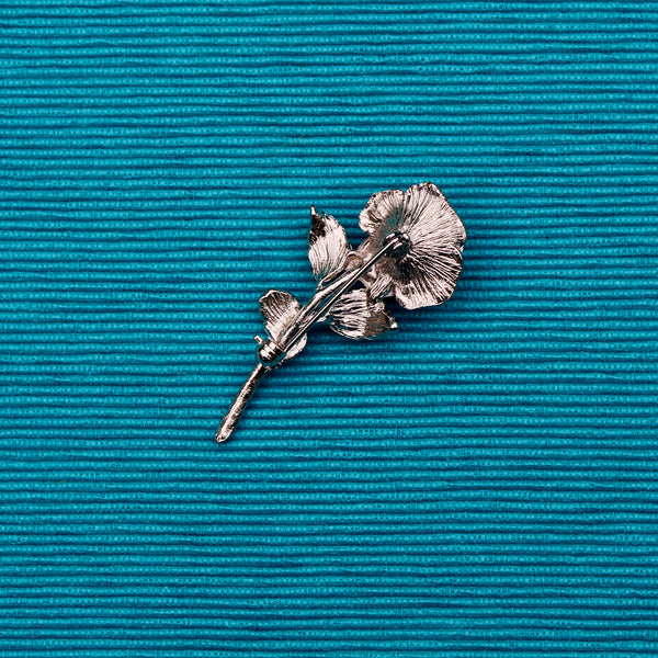 Silver Rose with Pearl Brooch