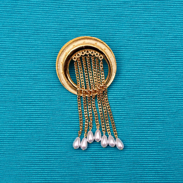 Modernist Gold Sphere with Pearls Brooch