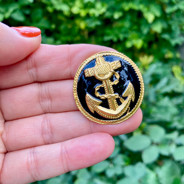 Black Nautical Button Brooch