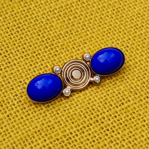 80s Deco Double Cabochon Brooch