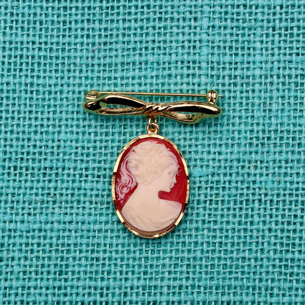 Cameo Drop Bow Brooch