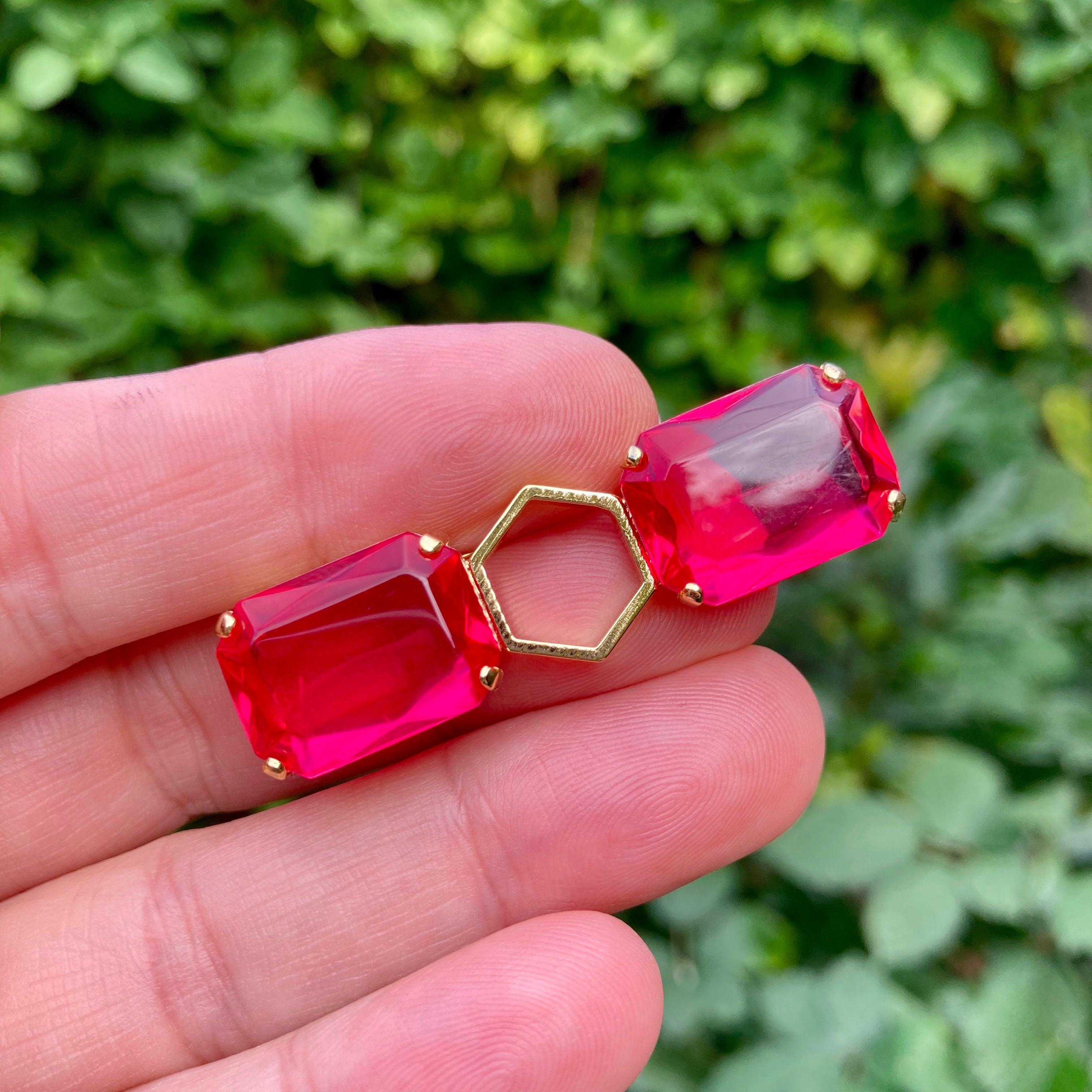 80s Deco Pink Hexagon Single Brooch