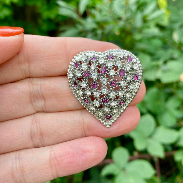 Rhinestone Heart Purple Silver