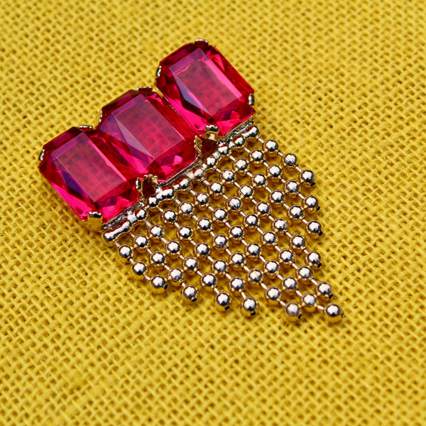 80s Deco in Bright Pink with Chains Brooch