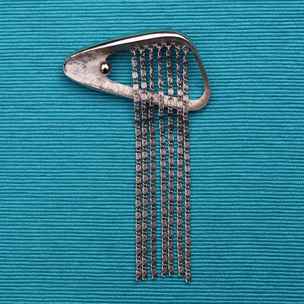Silver Modernist Triangle with Chains Brooch