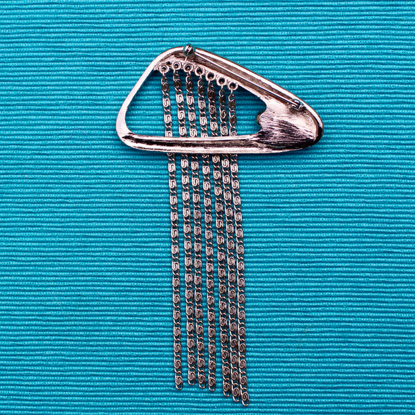 Silver Modernist Triangle with Chains Brooch