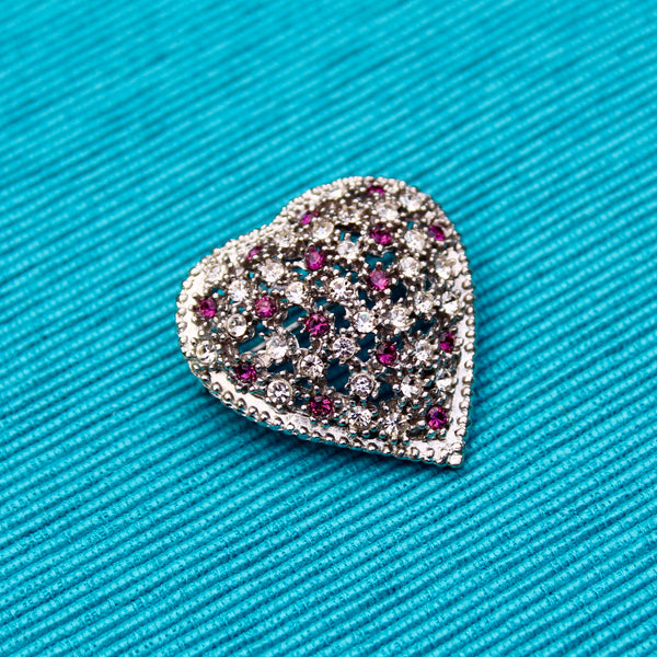 Rhinestone Heart Purple Silver