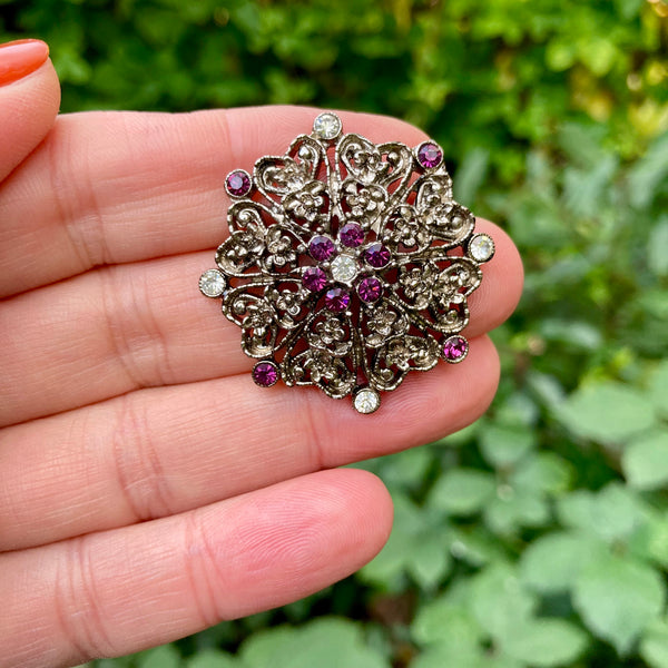 Silver Lace Purple Brooch