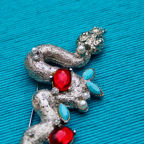 Giant Red and Turquoise Snake Brooch