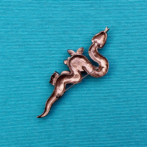 Giant Black and Turquoise Snake Brooch