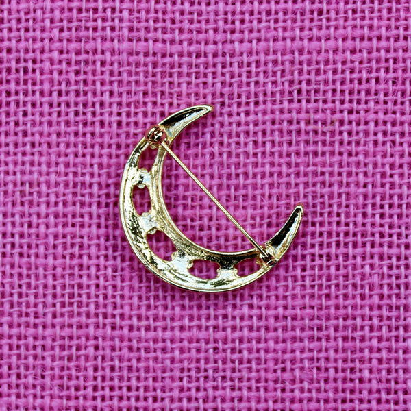 Gold Chained Moon Brooch