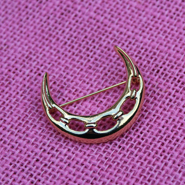 Gold Chained Moon Brooch