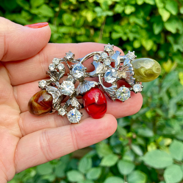 Faux Agate Acorn Trio Brooch