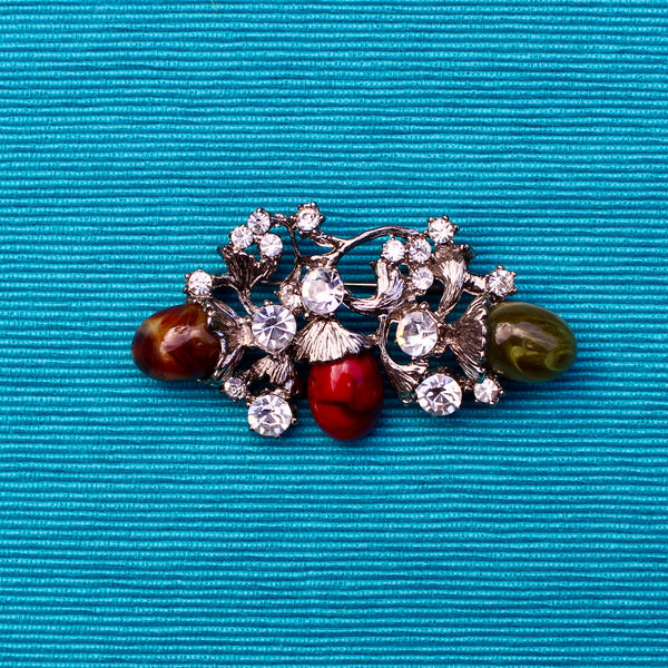 Faux Agate Acorn Trio Brooch