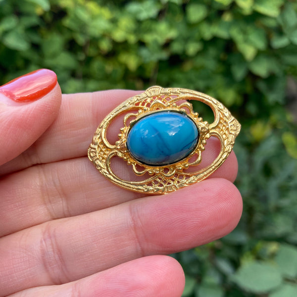 Gothic Oval Turquoise Brooch