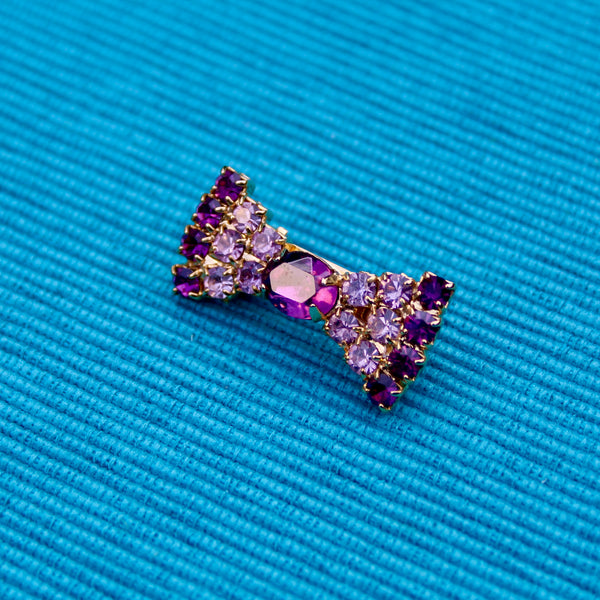Tiny Purple Rhinestone Bow Brooch