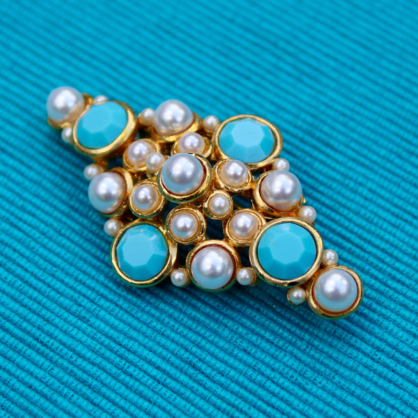 Turquoise Pearls Brooch
