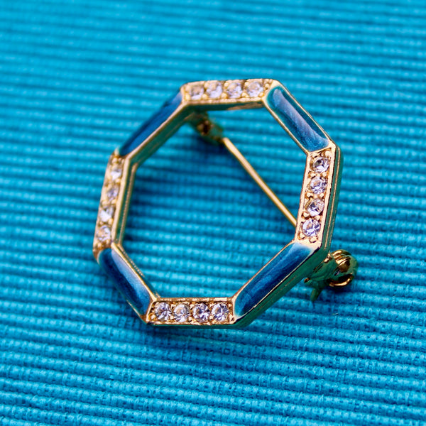 Dark Teal Enamel Octagon Brooch